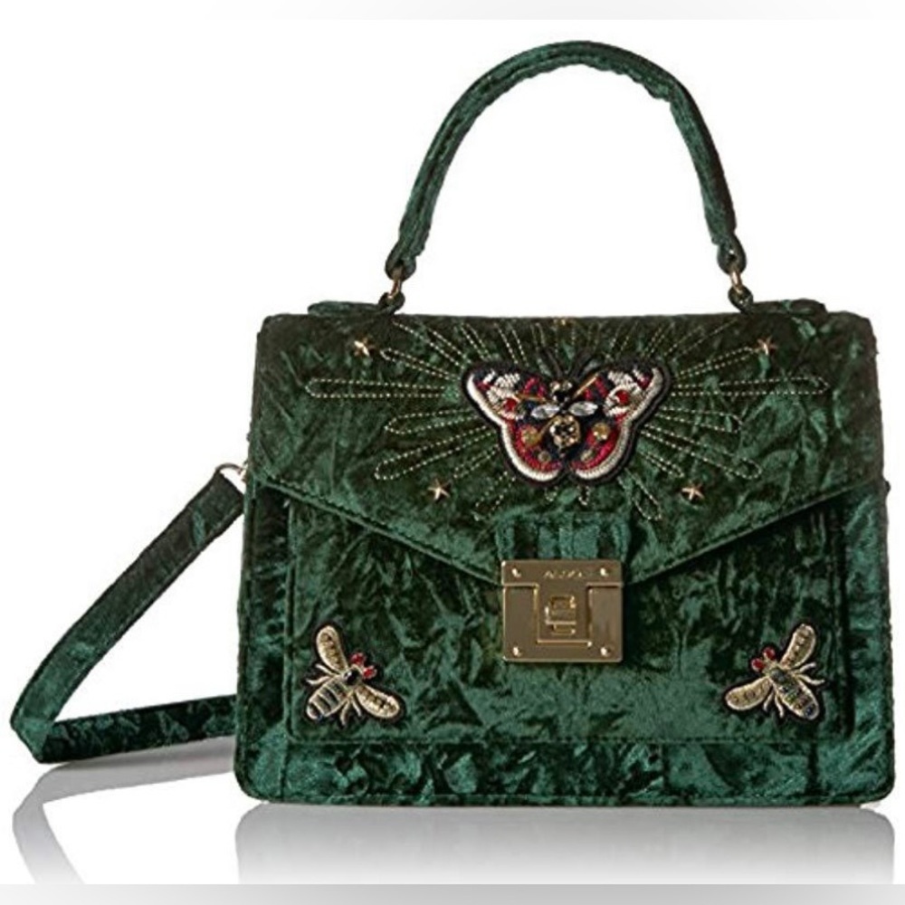 Aldo satchel crossbody velvet with moths / insects rhinstone detail vintage insp